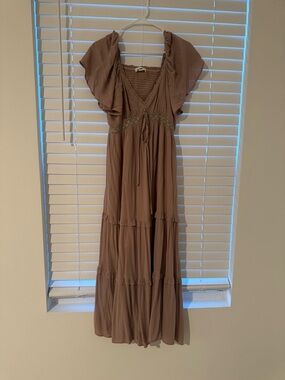 Tiered Maxi Dress with Crochet Waist in Mauve